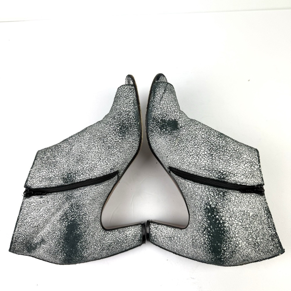 Maison Martin Margiela Open Toe Bootie‎ 39.5 Suede Zip Up Black White Crackle 9 - Picture 12 of 12